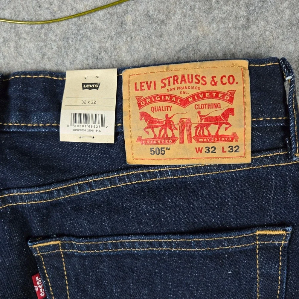 Levi 505 Regular Fit Jeans Mens 32x32 Dark Wash Indigo Straight Leg Denim New